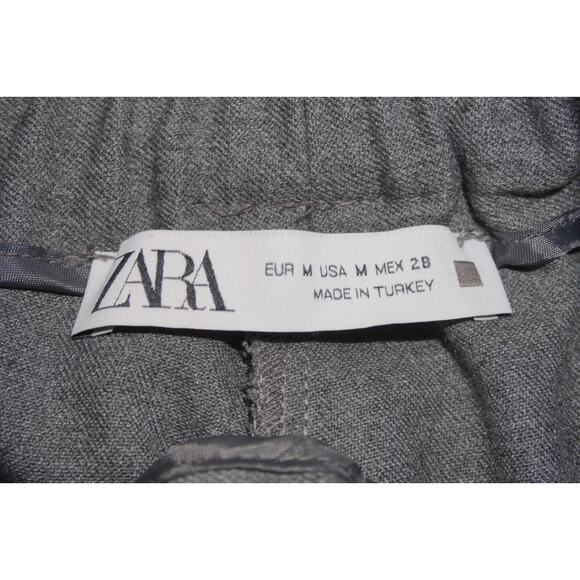 Zara Gray Wide Leg Drawstring Pants Women’s Medium Straight Relaxed Fit - Picture 3 of 5